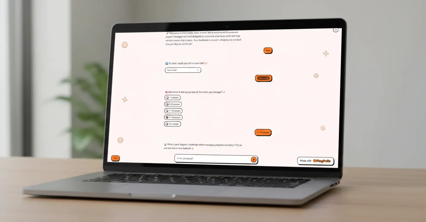 A sleek laptop screen showing the PingPolls UI